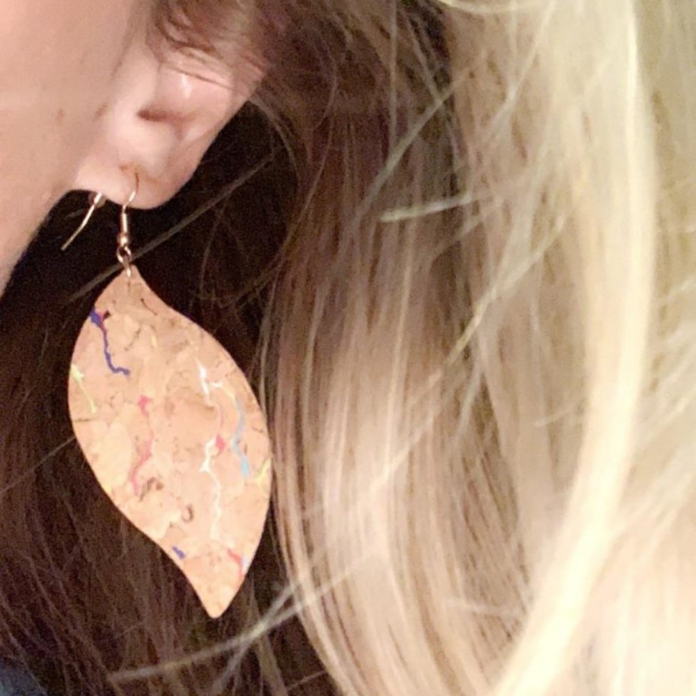 WAVE MARQUISE CORK DROP EARRINGS ~ NATURAL W/ MULT
